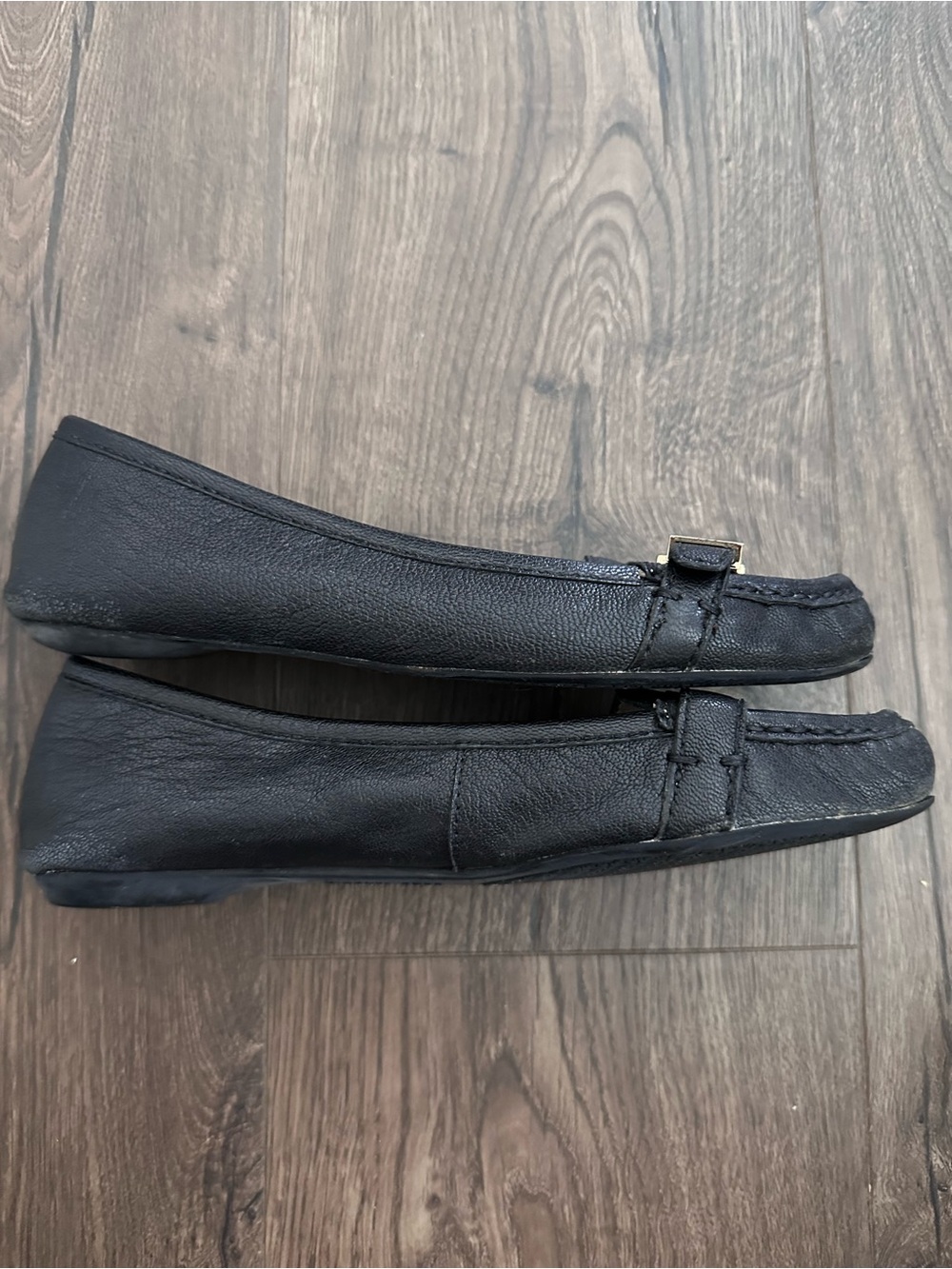 Michael Kors Black Leather Loafers with Gold Buckle Detail - Picture 4 of 12